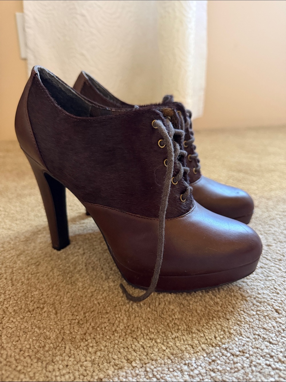 Jessica Simpson Brown Lace-Up Platform Ankle Heels